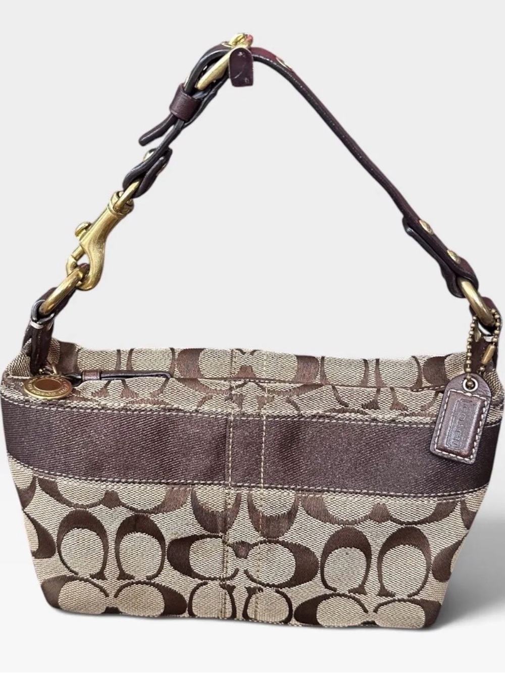 Coach Brown Signature Canvas Shoulder Hobo with Leather Trim